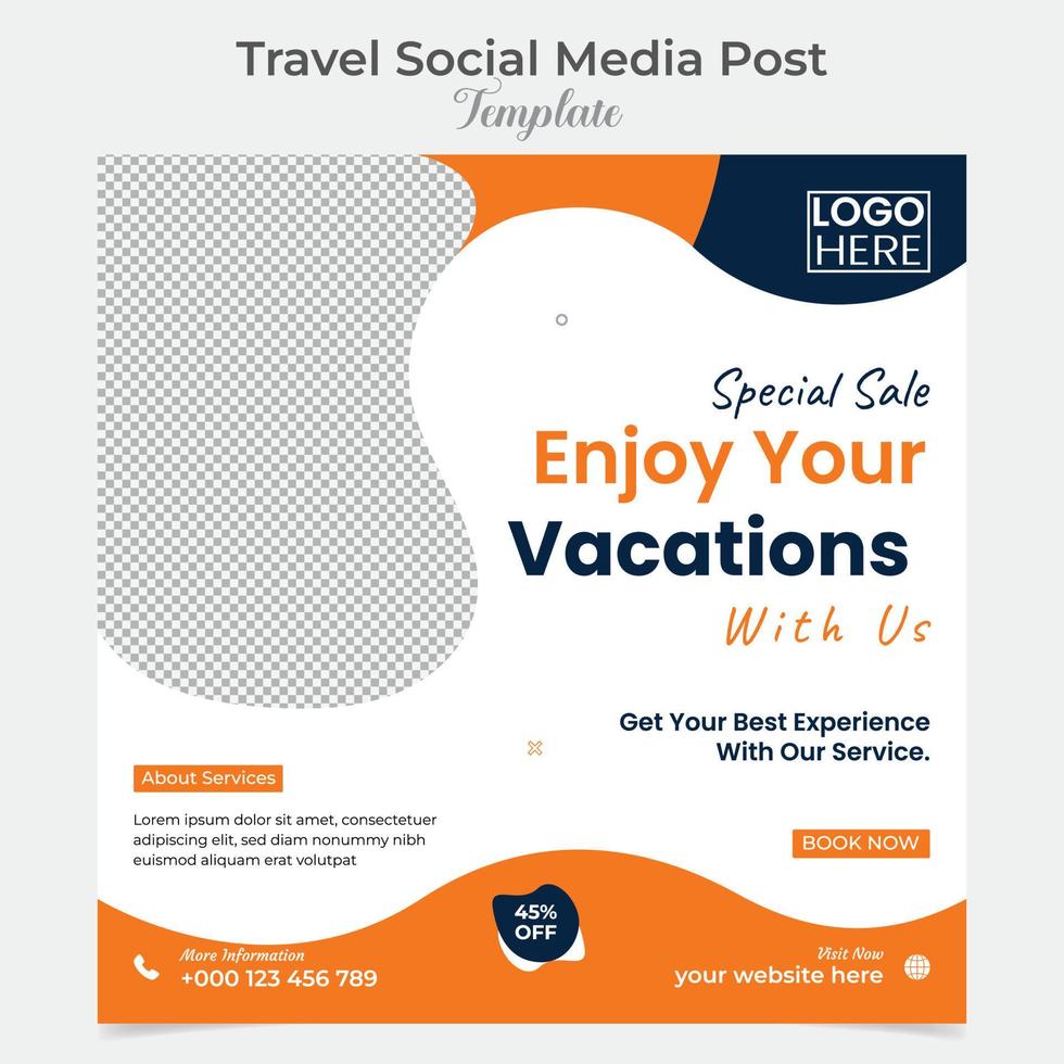 Holiday travel and tourism square flyer post banner and social media post template design vector