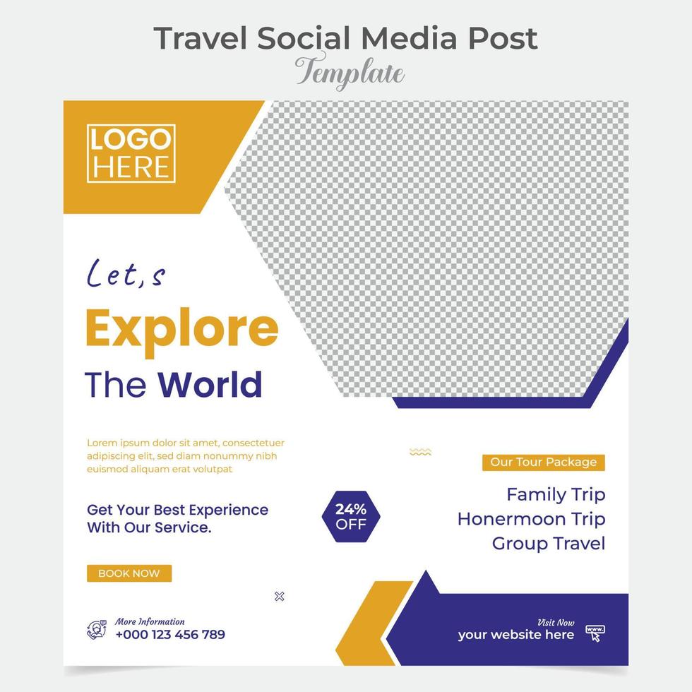 Holiday tourism and travel social media post and square flyer post banner template design vector