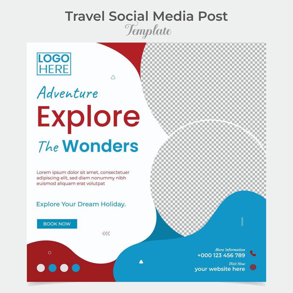 Tourism and travel holiday vacation social media post and square flyer post banner template design vector