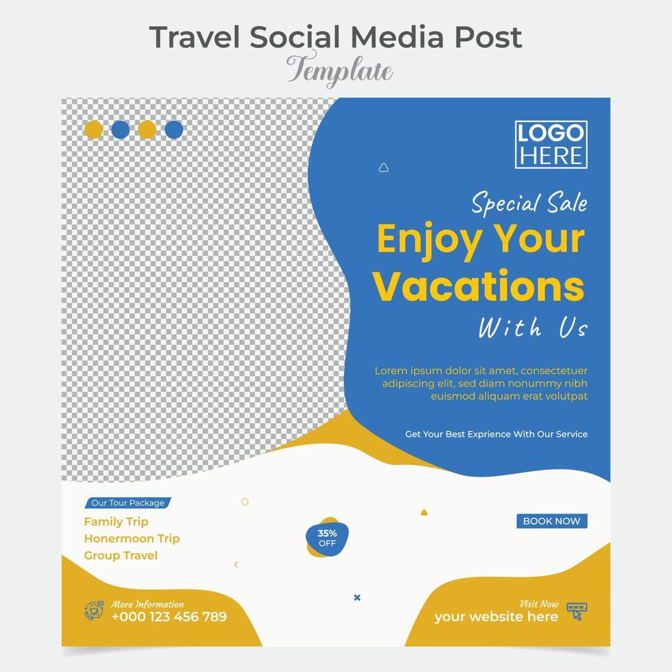 Holiday Traveling and tour social media post and square flyer post banner template design vector