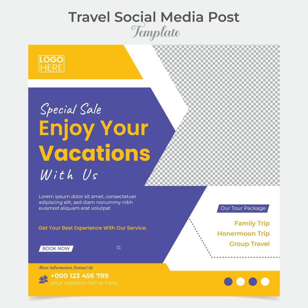 Holiday Traveling and tour social media post and square flyer post banner template design vector