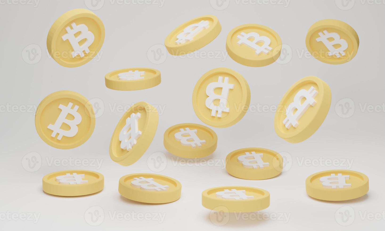 Coins bitcoin falling on a white background. 3d render illustration. photo