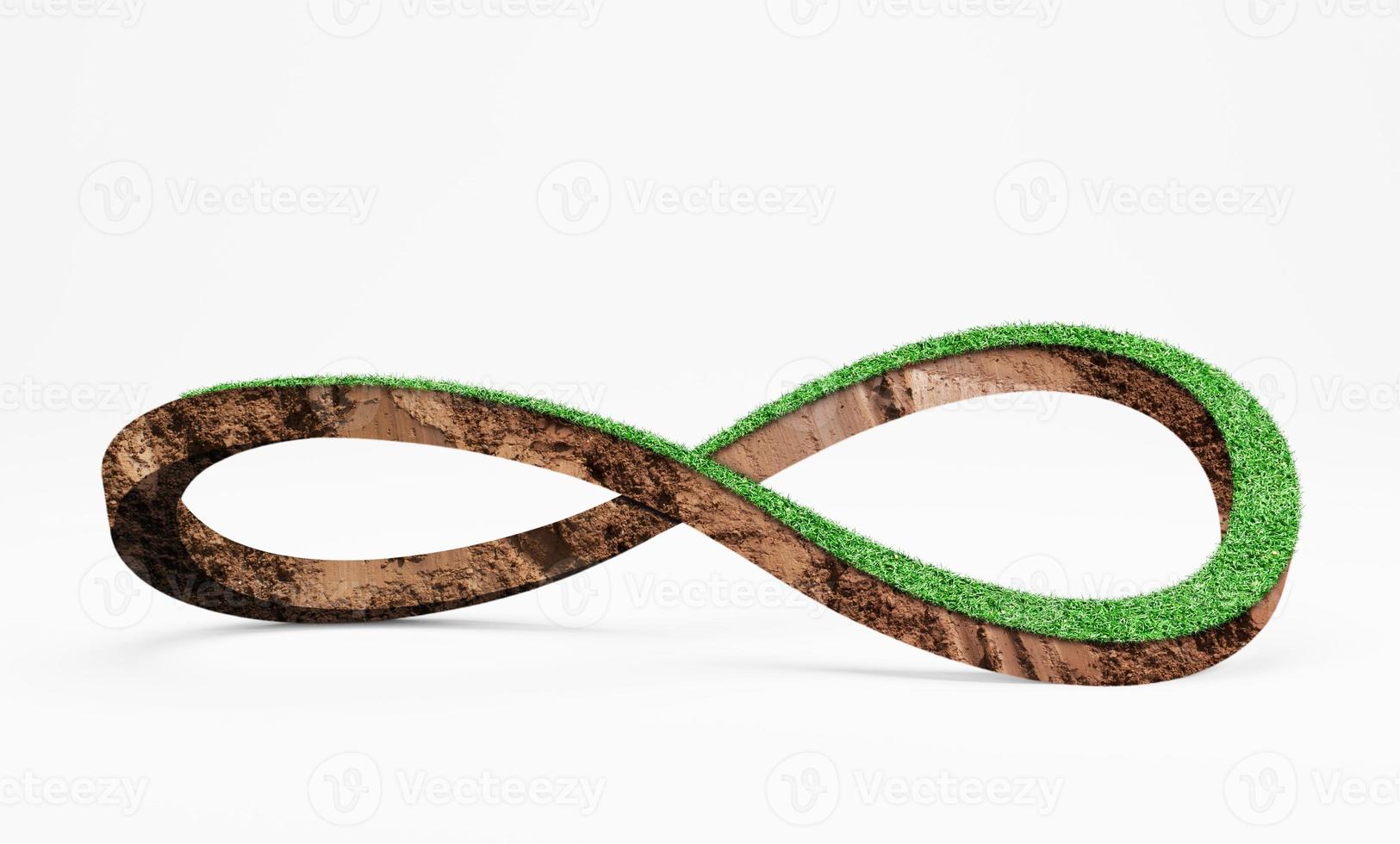 Earth and green grass in form of infinity symbol, isolated on white background. environmental conservation infinite concept. 3D illustration photo