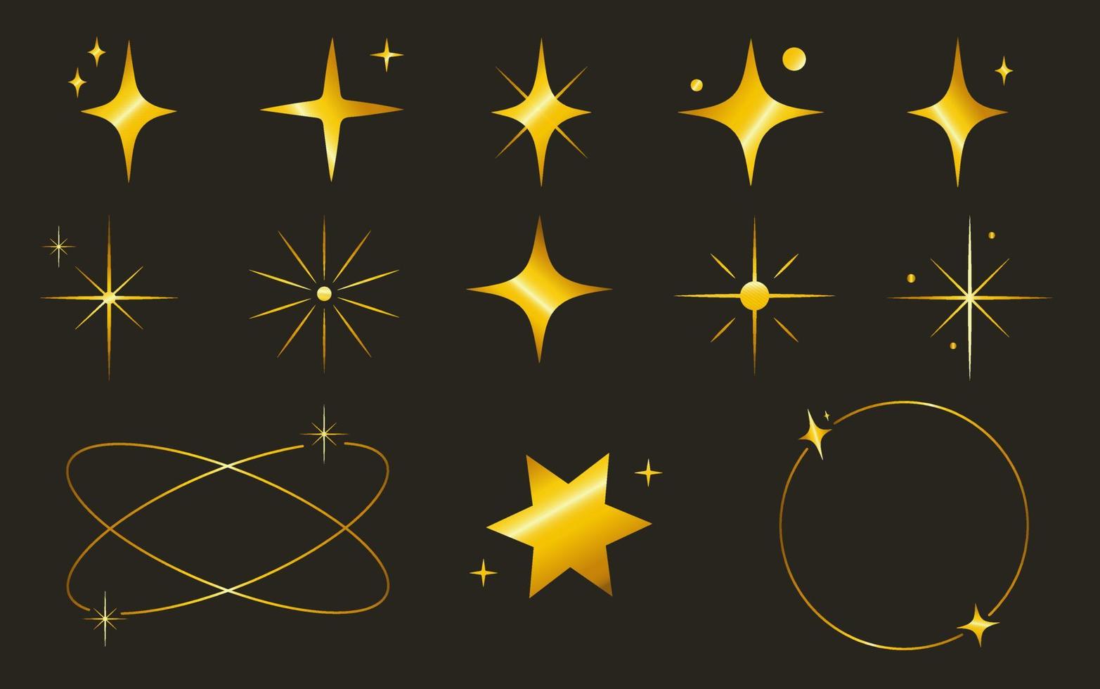 Y2K minimalist gold geometric elements, abstract forms. Simple star and flower shape, basic form, trendy modern graphic element vector set