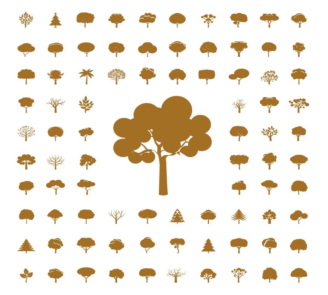 conjunto dorado arboles icono. vector ilustración.