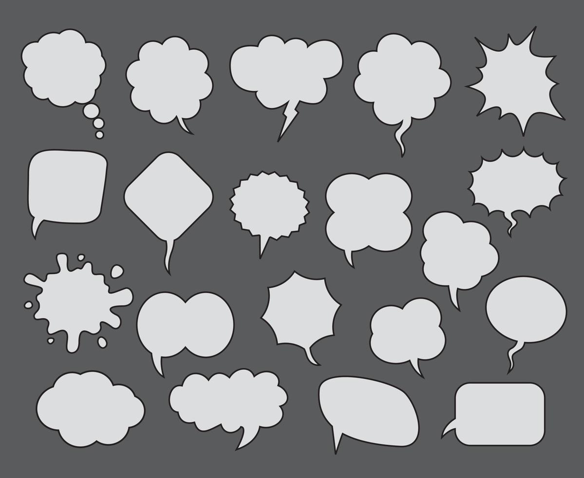 A set of comic speech balloons on grey background. Vector Illustration.