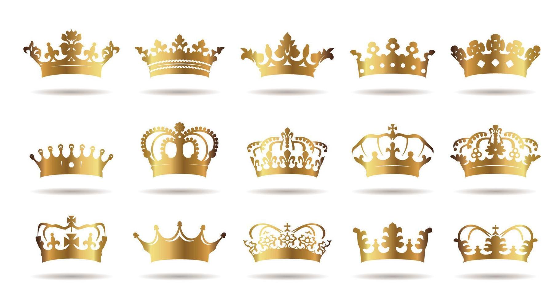 Set of vector king crowns on white background. Vector Illustration. Emblem and Royal symbols.