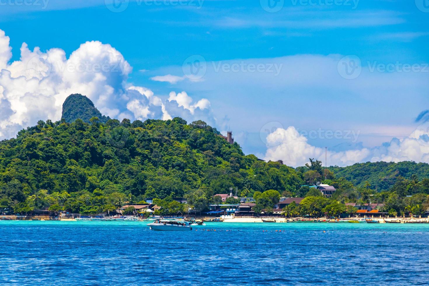 Koh Phi Phi Don Thailand island beach lagoon limestone rocks. photo