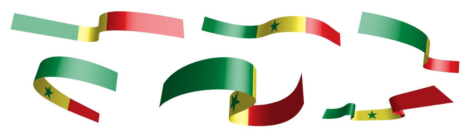 Set of holiday ribbons. flag of republic of Senegal waving in wind. Separation into lower and upper layers. Design element. Vector on white background