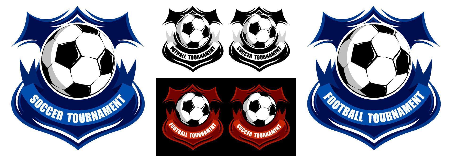 Classic football sporting emblems. Soccer ball on background of stylized shield. Tournament symbol. Easy to edit color. Vector