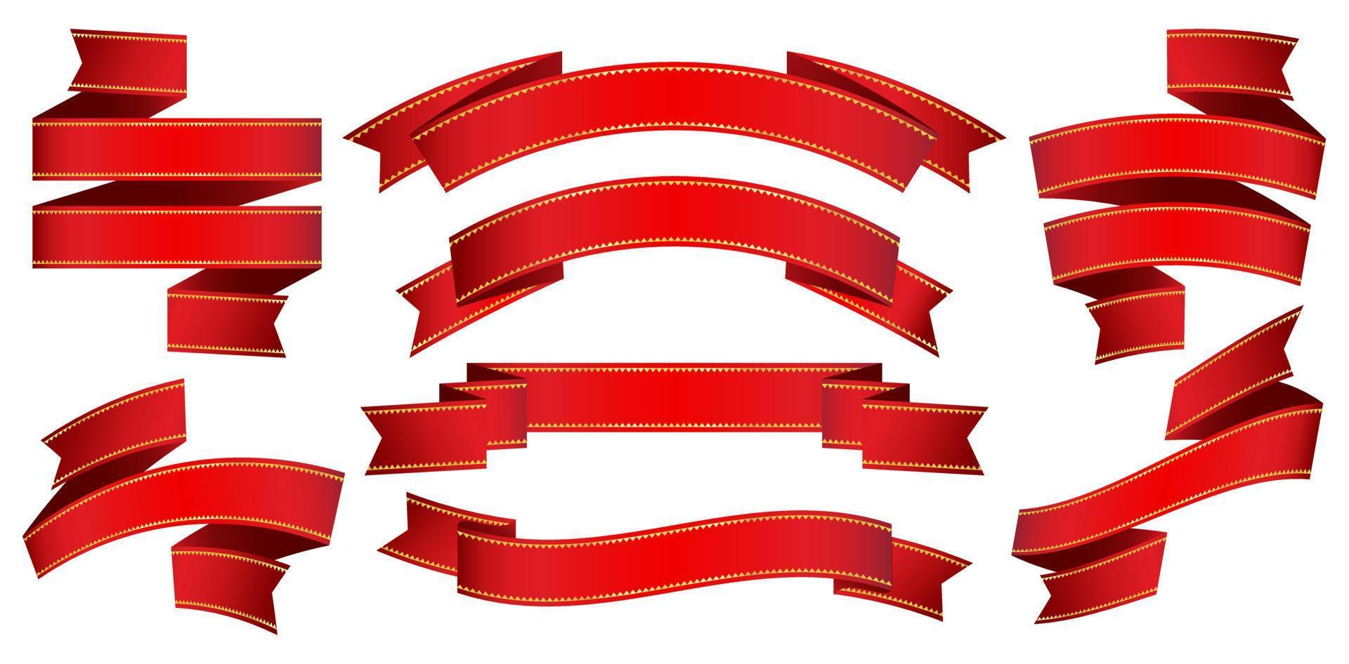 vector illustration eight set red ribbons scrolling isolated backgrounds for decks, collages, scene designs, User interface, Branding or identity campaigns, Stationery and print layouts, Presentations