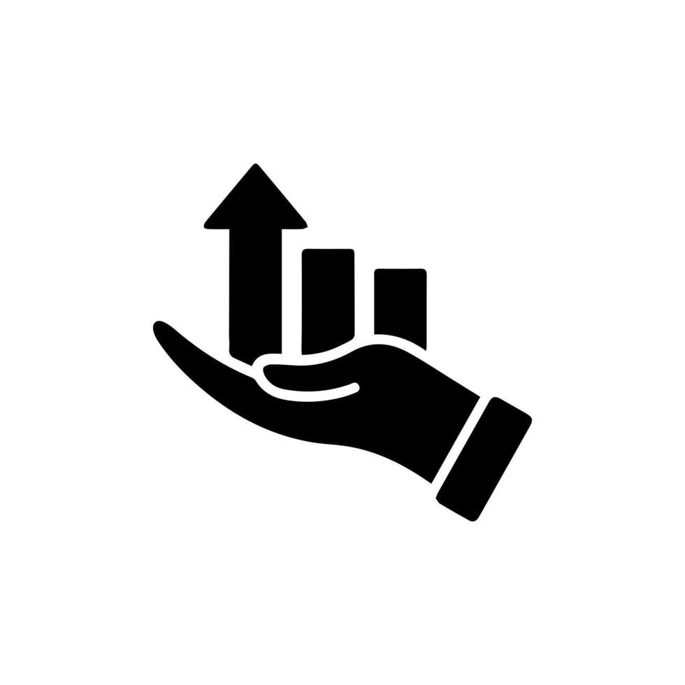 Growing graph icon on the hand. Vector growing graph icon on the hand. Two-tone version on black and white background. Data Analysis, Performance Review Line Icon.