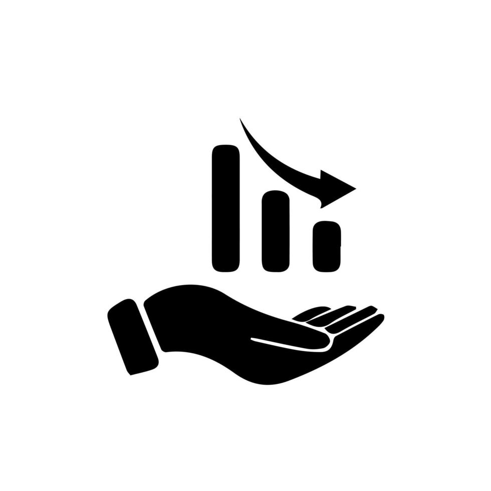 Growing graph icon on the hand. Vector growing graph icon on the hand. Two-tone version on black and white background. Data Analysis, Performance Review Line Icon.