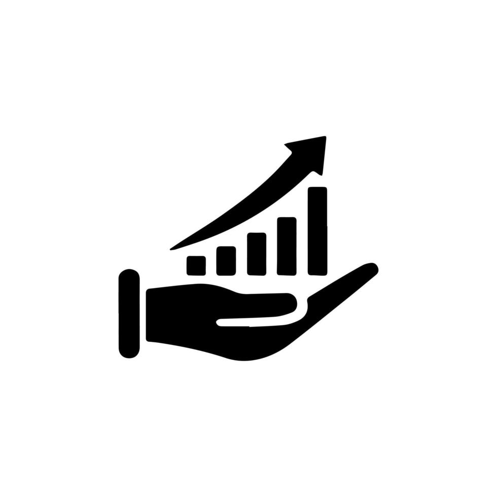 Growing graph icon on the hand. Vector growing graph icon on the hand. Two-tone version on black and white background. Data Analysis, Performance Review Line Icon.