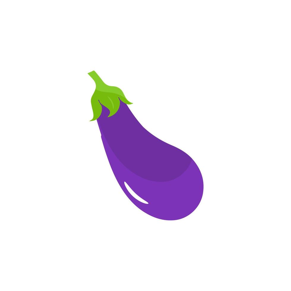 Eggplant vegetable icon. Flat cartoon aubergine isolated on white background. Cartoon eggplant emoji icon, aubergine symbol. Vector vegetable clip art illustration.