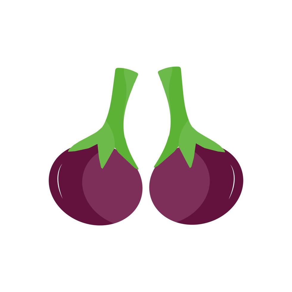 Eggplant vegetable icon. Flat cartoon aubergine isolated on white background. Cartoon eggplant emoji icon, aubergine symbol. Vector vegetable clip art illustration.