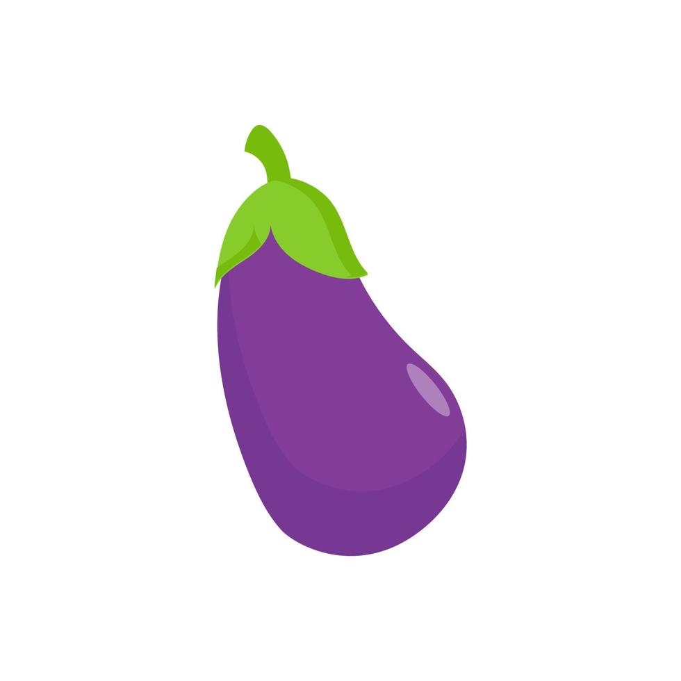 Eggplant vegetable icon. Flat cartoon aubergine isolated on white background. Cartoon eggplant emoji icon, aubergine symbol. Vector vegetable clip art illustration.