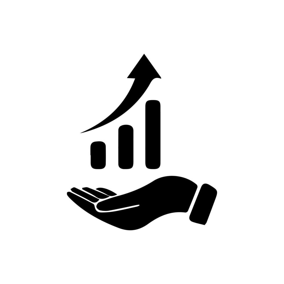 Growing graph icon on the hand. Vector growing graph icon on the hand. Two-tone version on black and white background. Data Analysis, Performance Review Line Icon.