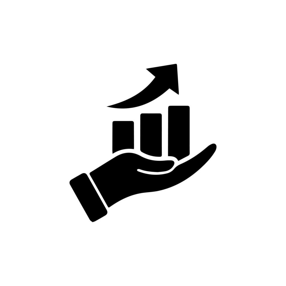 Growing graph icon on the hand. Vector growing graph icon on the hand. Two-tone version on black and white background. Data Analysis, Performance Review Line Icon.