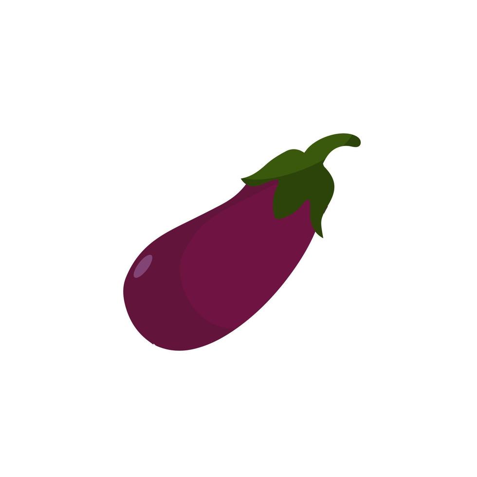 Eggplant vegetable icon. Flat cartoon aubergine isolated on white background. Cartoon eggplant emoji icon, aubergine symbol. Vector vegetable clip art illustration.