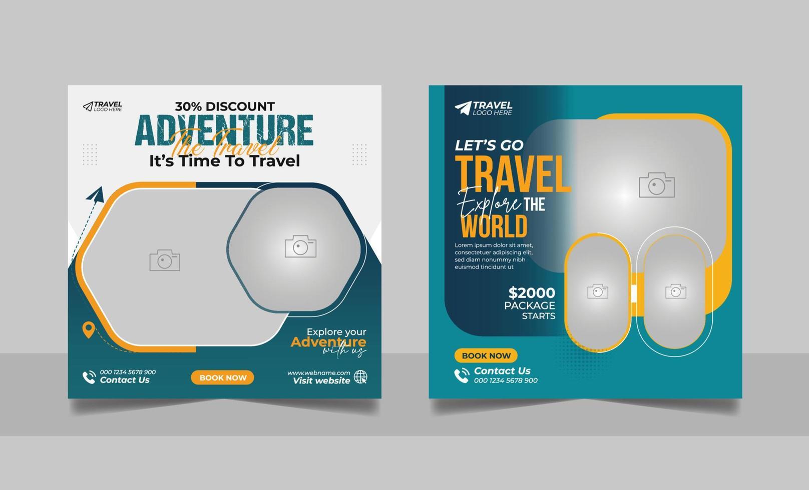 Social media travelling post or travel business agency promotion holiday vacation square web banner template vector