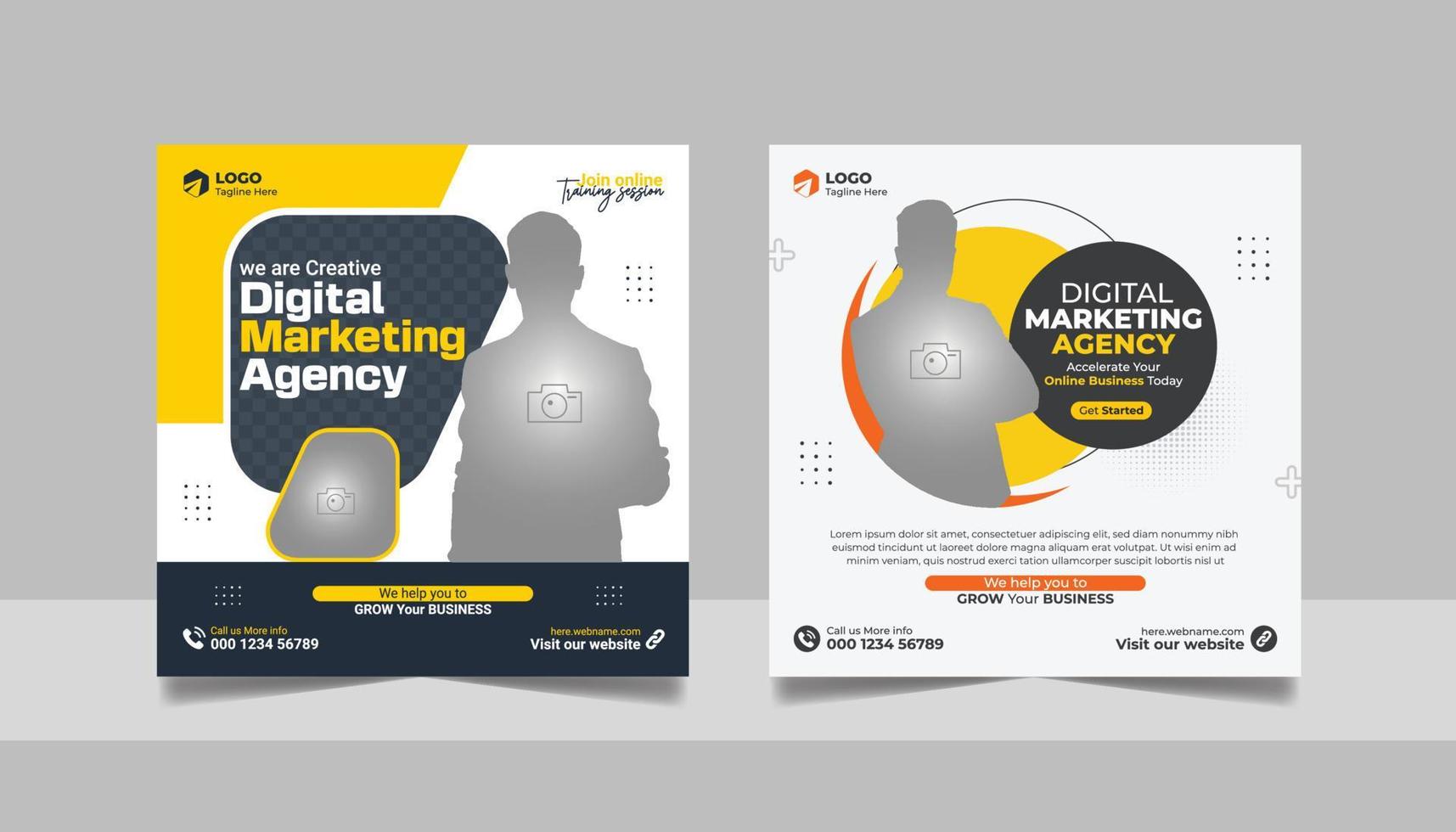 Digital Marketing Agency Online Webinar Social Media Post Set , Corporate Business Promotion Web Banner, Square Flyer Design Template vector