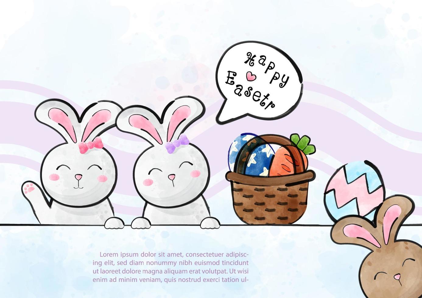Greeting card and poster of Easter day in watercolors style and vector design with example texts.