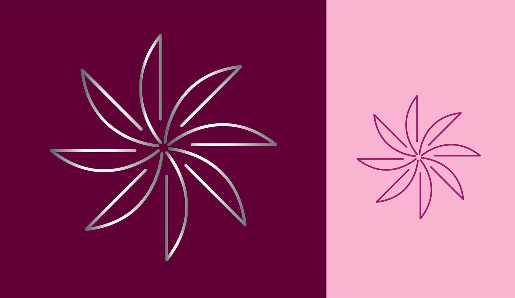 Silver flower symbol with thin lines on wine color background vector