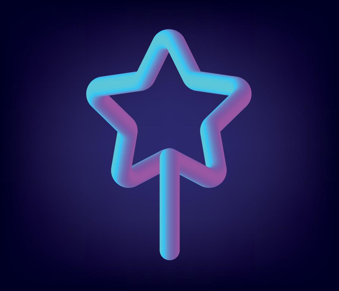 3D shape of magic wand with pink and blue gradient on purple background vector
