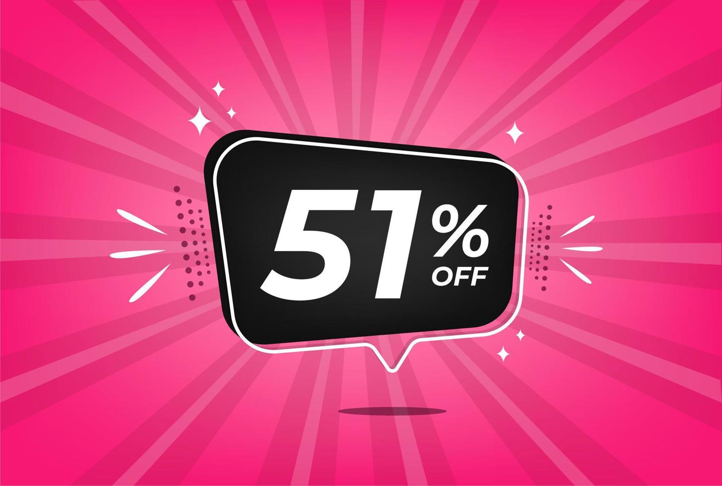 51 percent discount. Pink banner with floating balloon for promotions and offers. vector