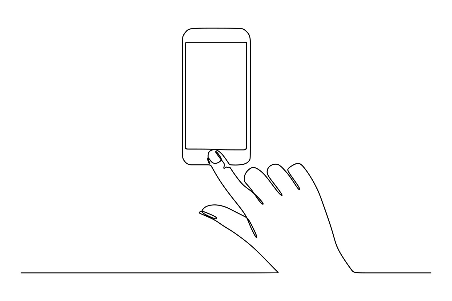 continuous line drawing of hand touching phone mobile screen 21686483