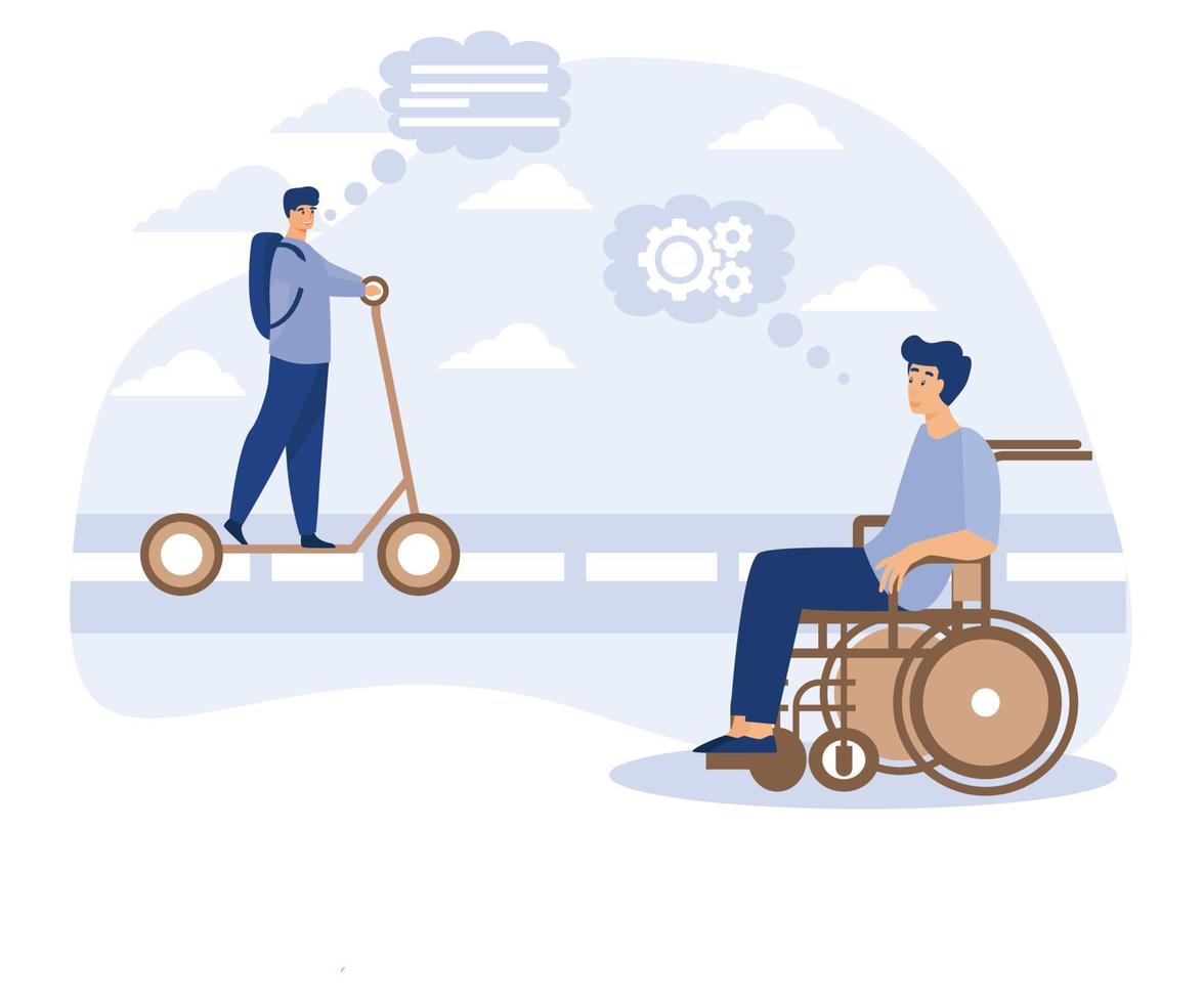 Social environment concept, Social adaptation of disabled people, flat vector modern illustration