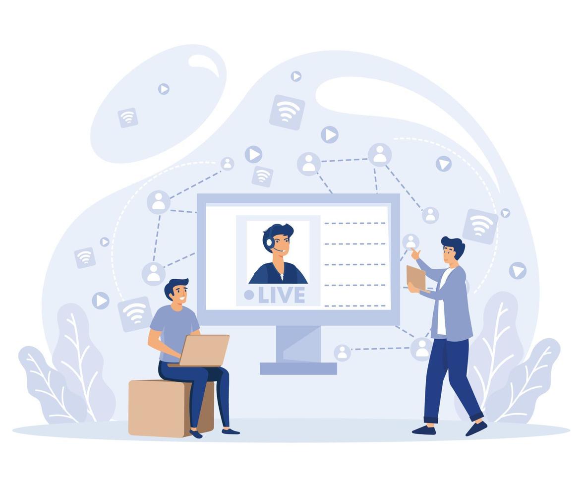 Live streaming concept. Online video chat. flat vector modern illustration