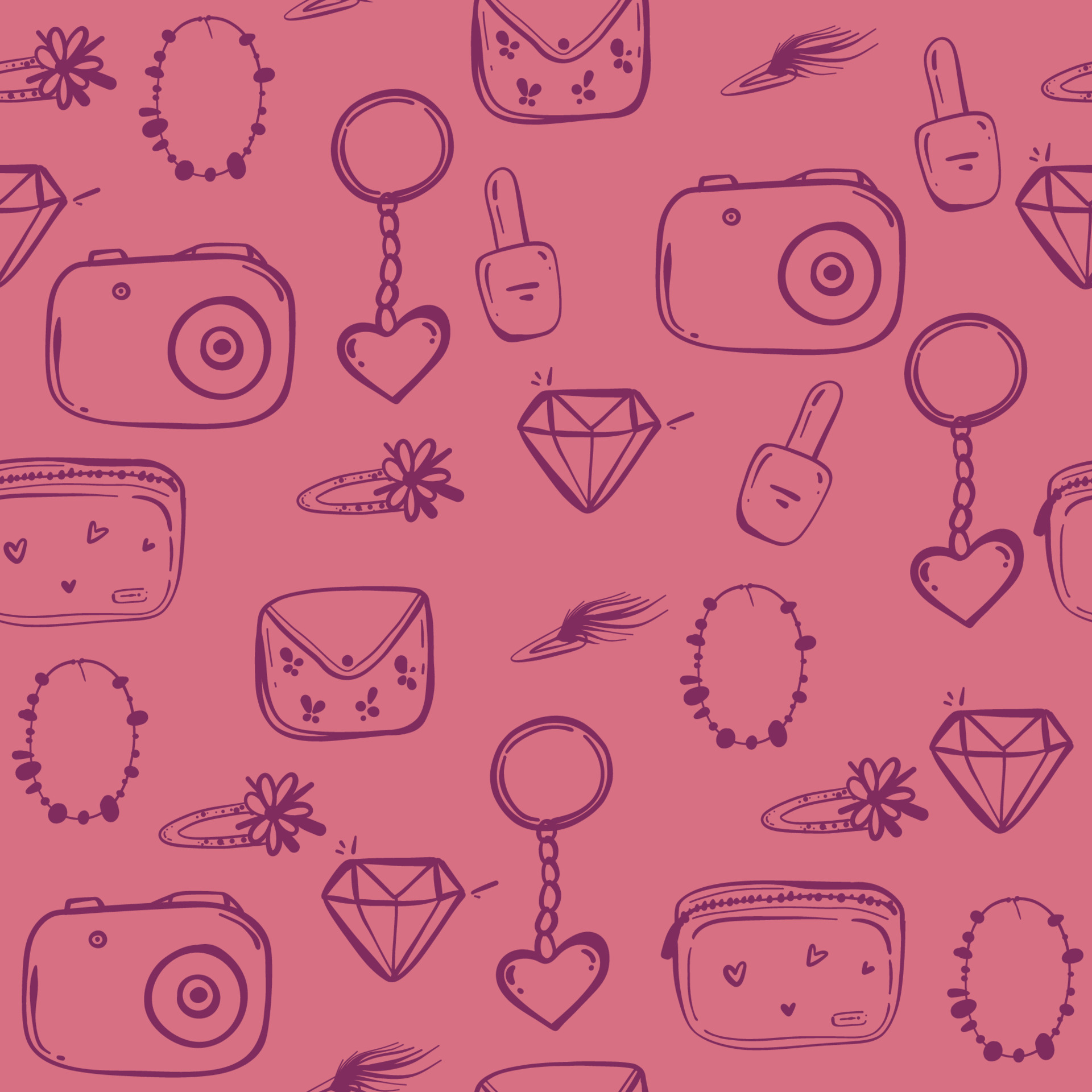 hand drawn seamless graphic pink pattern of girl stuff woman things fashion  vector object. Lady accessories background 21686716 Vector Art at Vecteezy