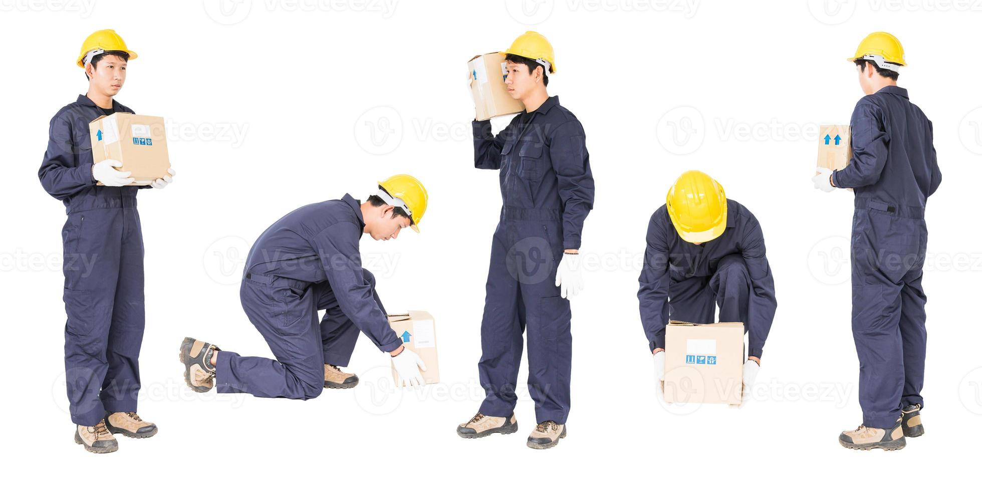 Man in uniform standing and holding paper box photo