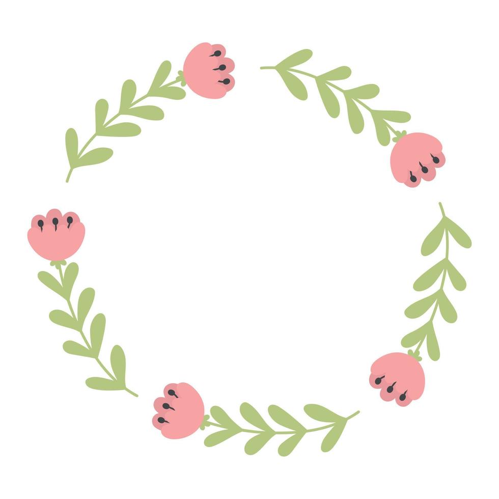 doodle flat clipart delicate spring wreath of flowers and branches vector