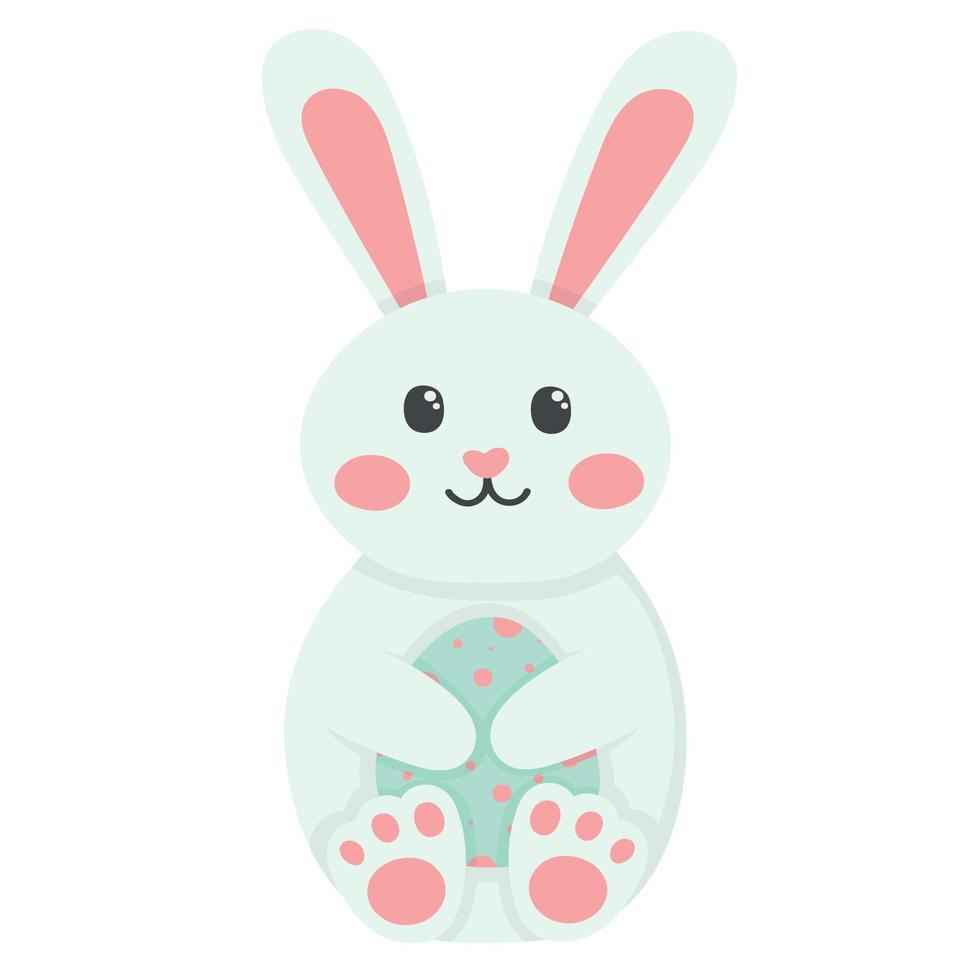 doodle flat clipart cute sitting easter bunny with egg vector
