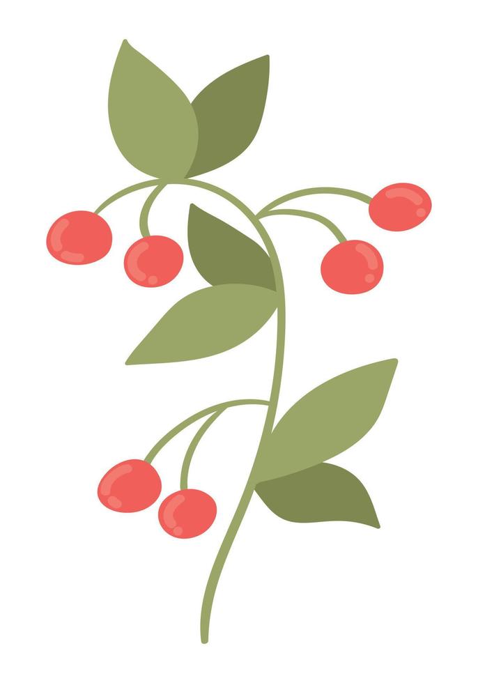 Doodle flat clipart sprig with berries. Easy to change color. vector
