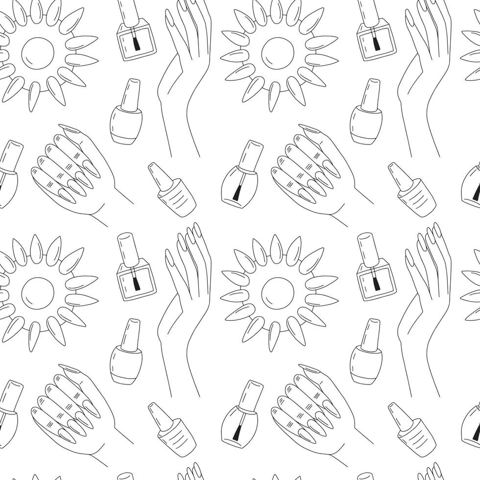 Vector woman hands and manicure tools seamless pattern