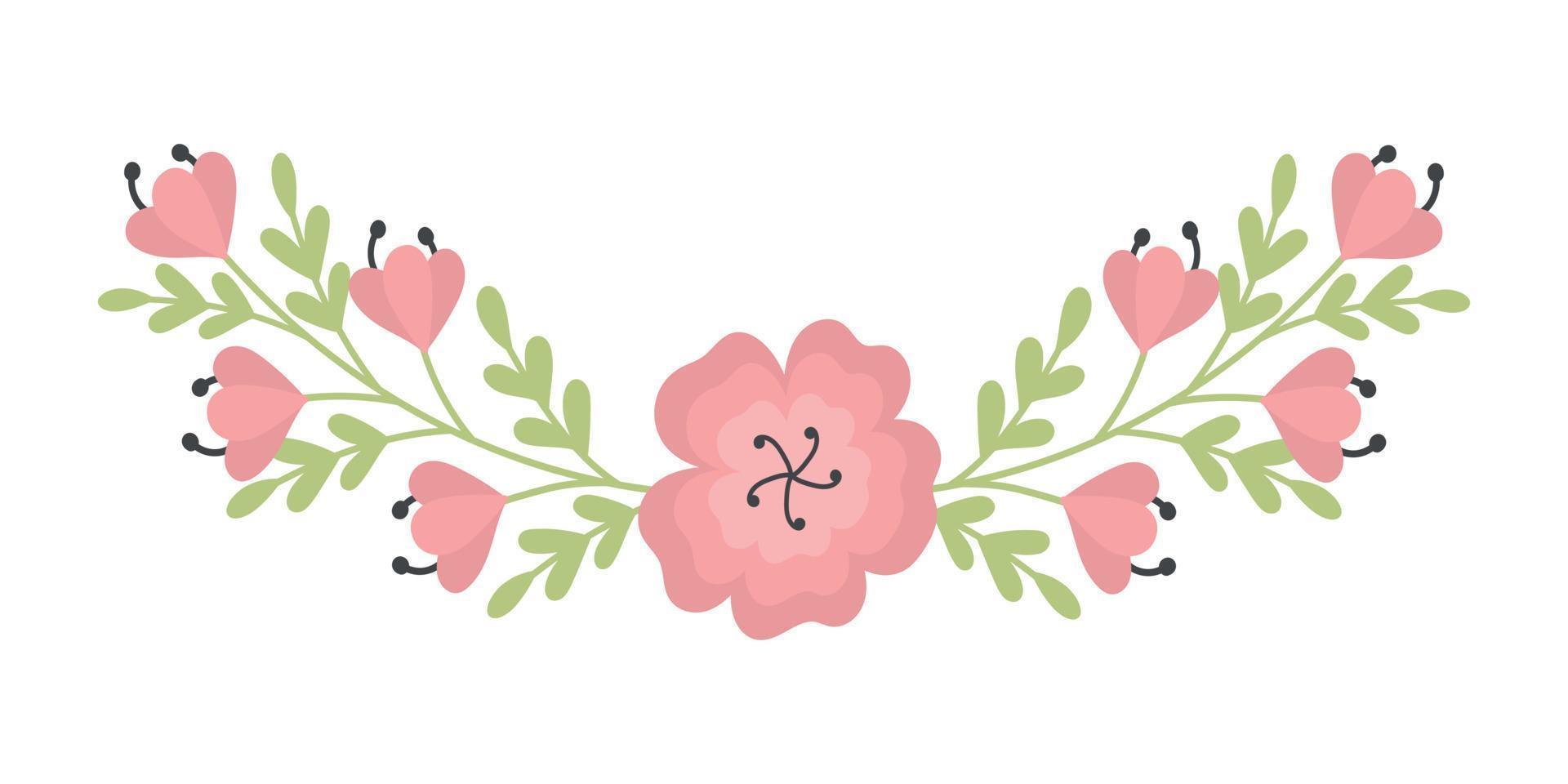 doodle flat clipart delicate spring wreath of flowers and branches vector