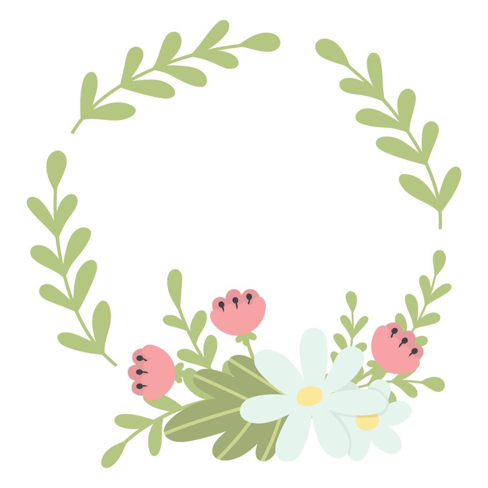 doodle flat clipart delicate spring wreath of flowers and branches vector