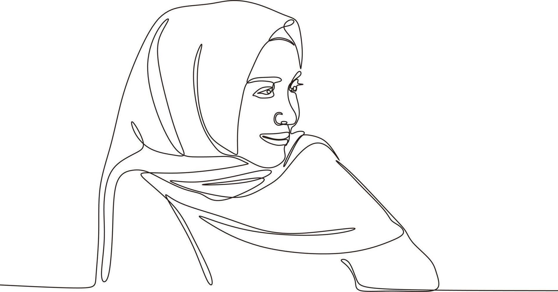 Beautiful woman in hijab continuous line art drawing,vector,illustration vector