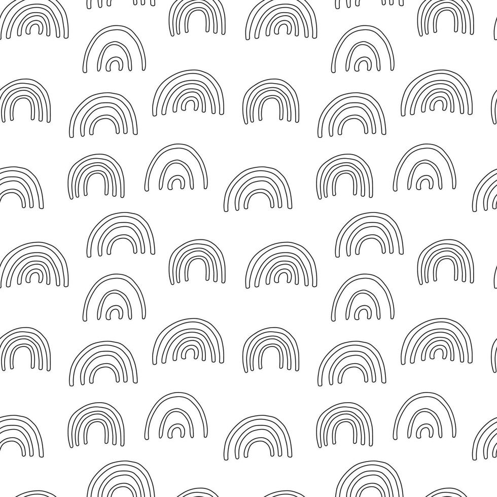 Cute doodle seamless pattern with rainbows. Hand drawn vector rainbow pattern on white backgrownd.