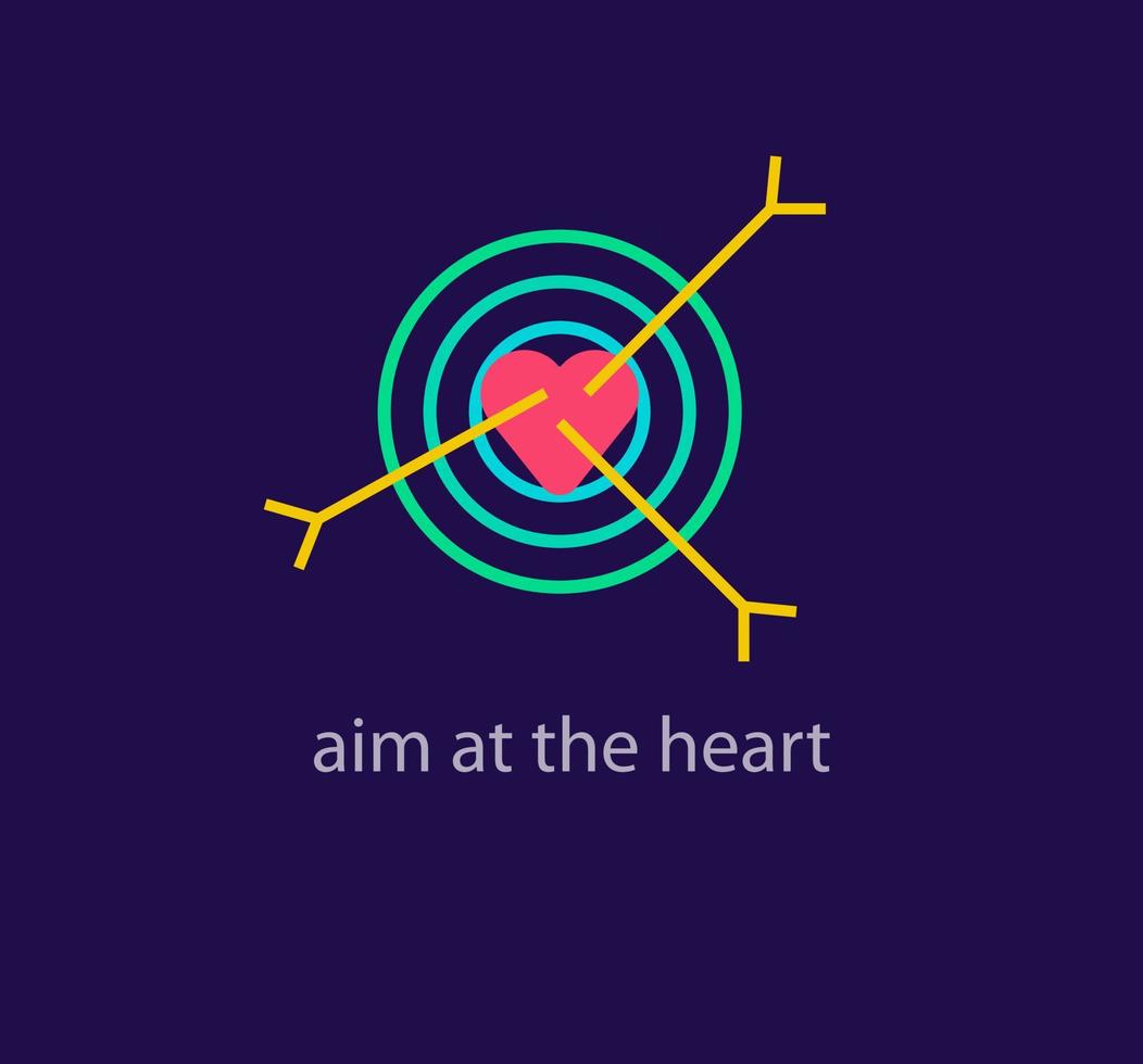 Center of heart with arrow handle. aim at your heart logo. Creative heart target. vector