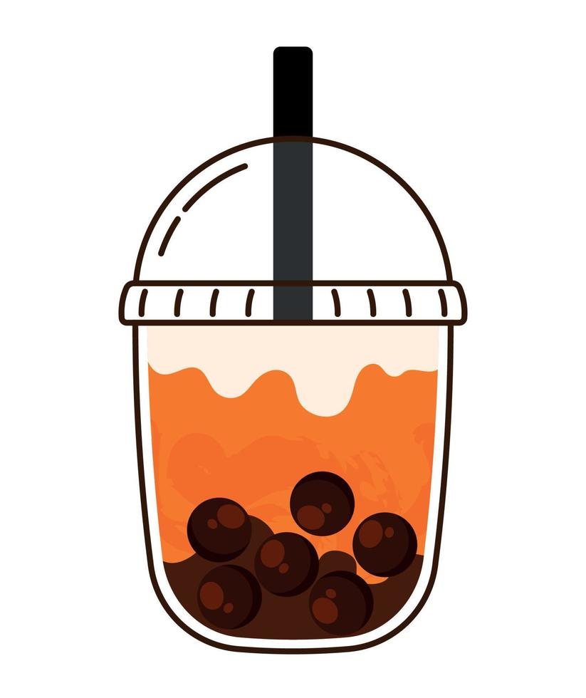 Iced Thai Tea Latte in Cute Cup Icon Cartoon Vector Illustration