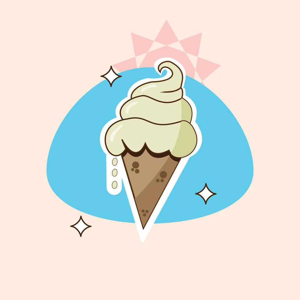 Hand Drawn Ice Cream Cone Sticker Illustration vector