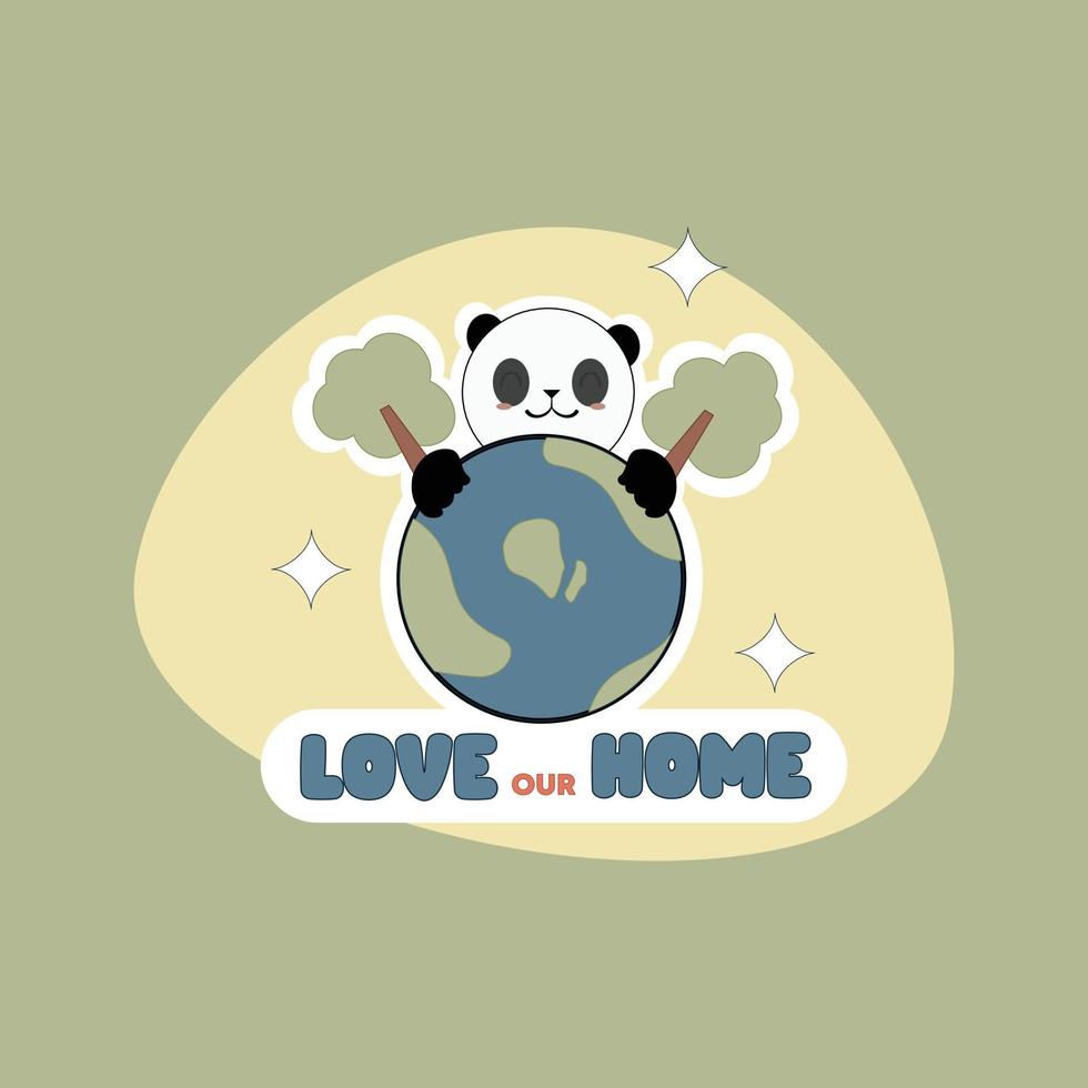 Cute Panda With Globe Sticker Illustration vector