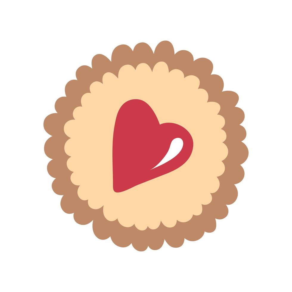 Vector heart cookie illustration. Cute cookie with red heart isolated.