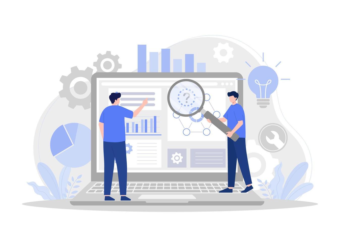 Creative teamwork. Building a business project on the Internet. Modern vector flat illustration