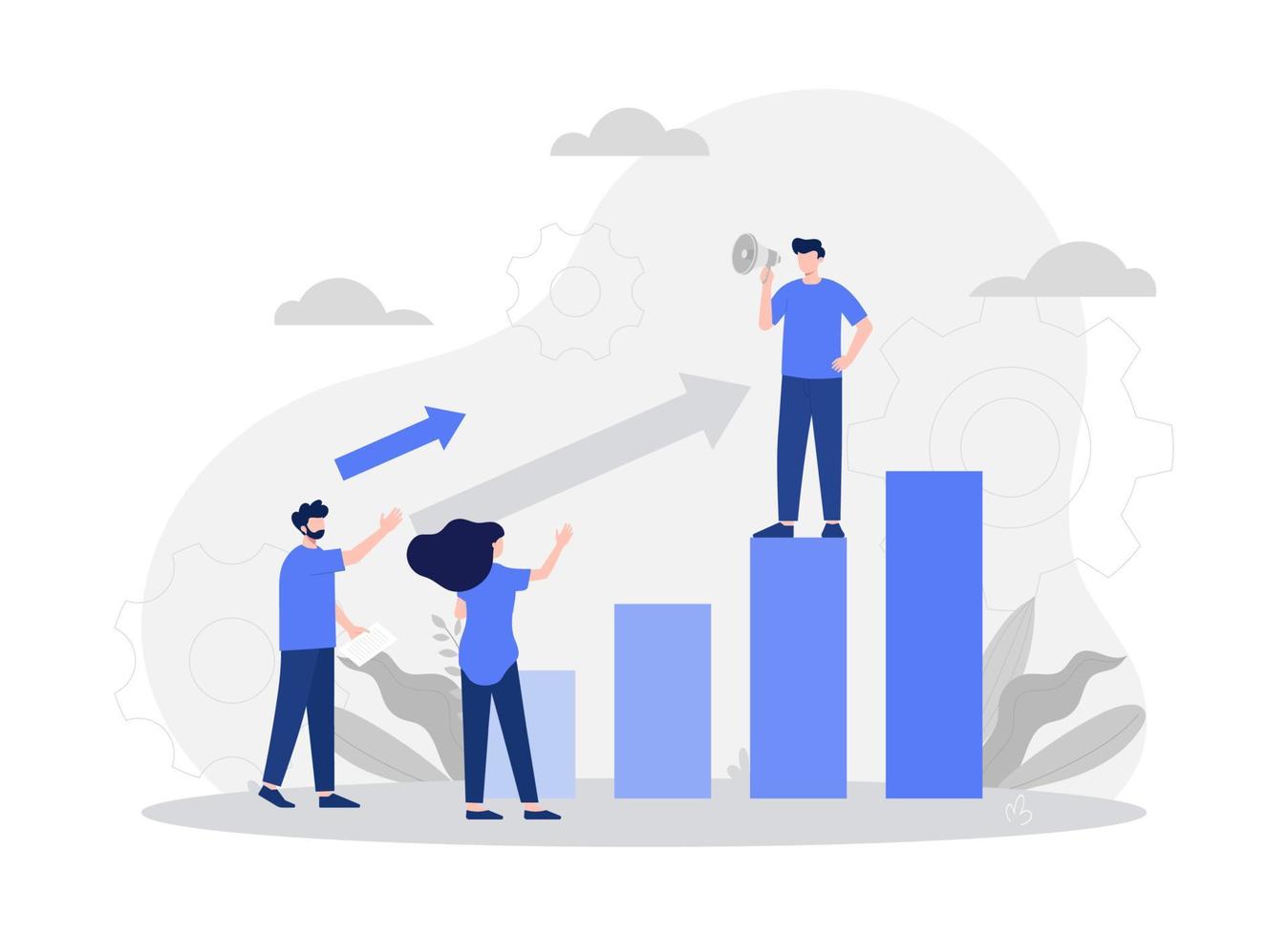 Finance growth illustration. Characters analyzing investments, money growth. Modern vector flat illustration